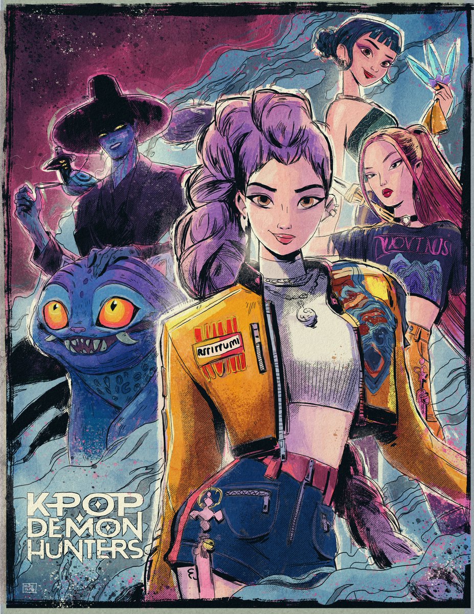 Starting off the new year/warming up w/ some #kpopdemonhunters Im very, very late to the party( don't have Netflix) Saw this over the holidays. Loved it, haha. Great animation, design, catchy songs, &amp; the humor! A fan. #illustration #digitalartist #kpopdemonhuntersfanart