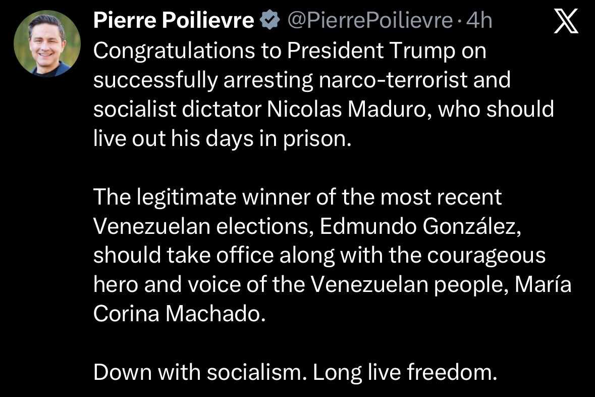 And the mask falls off again. Canada dodged a missile by defeating this horrid little man who can’t restrain his love for Trump. Anything to weaponise that “socialist” word out there and torque it into a disinformation tangle.

What an orange-nosed, fascist-wannabe suck-up.