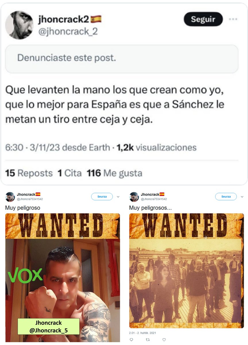 😎 Llego la hora de ponerle cara a Jhoncrack. 
📣 Me cuentan que este «potencial asesino», que sueña con meterle un tiro entre ceja y ceja a <a href="/sanchezcastejon/">Pedro Sánchez</a>, rula por San Sebastián de los Reyes. Si lo ves o lo conoces, no dudes en avisar a <a href="/guardiacivil/">Guardia Civil</a>.