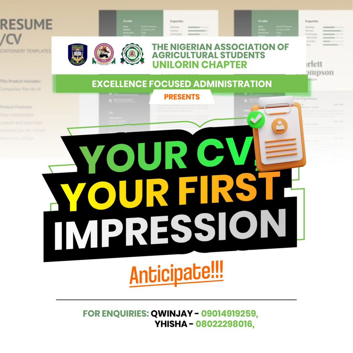 OPPORTUNITIES DON'T WAIT  AND NEITHER SHOULD YOUR CV.

Something impactful is coming your way to help you stand out, speak confidently through your papers, and attract the right attention.

Stay informed, join the NTA channel via:
whatsapp.com/channel/0029Vb…