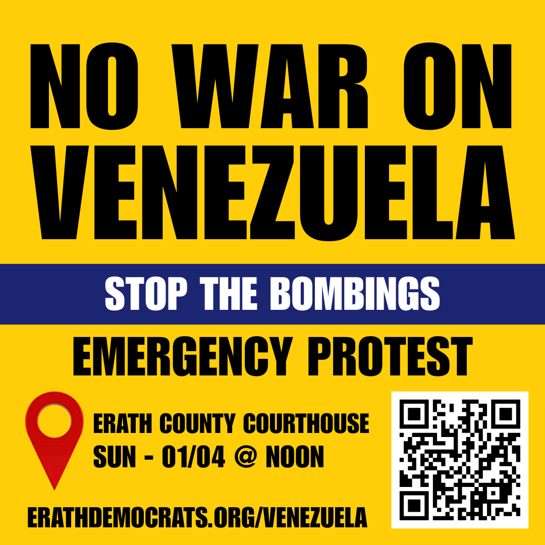 ErathDemocrats's tweet photo. Noon - Sunday, 01/04 at the Erath County Courthouse in Stephenville, TX.

https://t.co/7LA68pdKF3

#nowar #texas #democrats https://t.co/I1g0UhVT4k