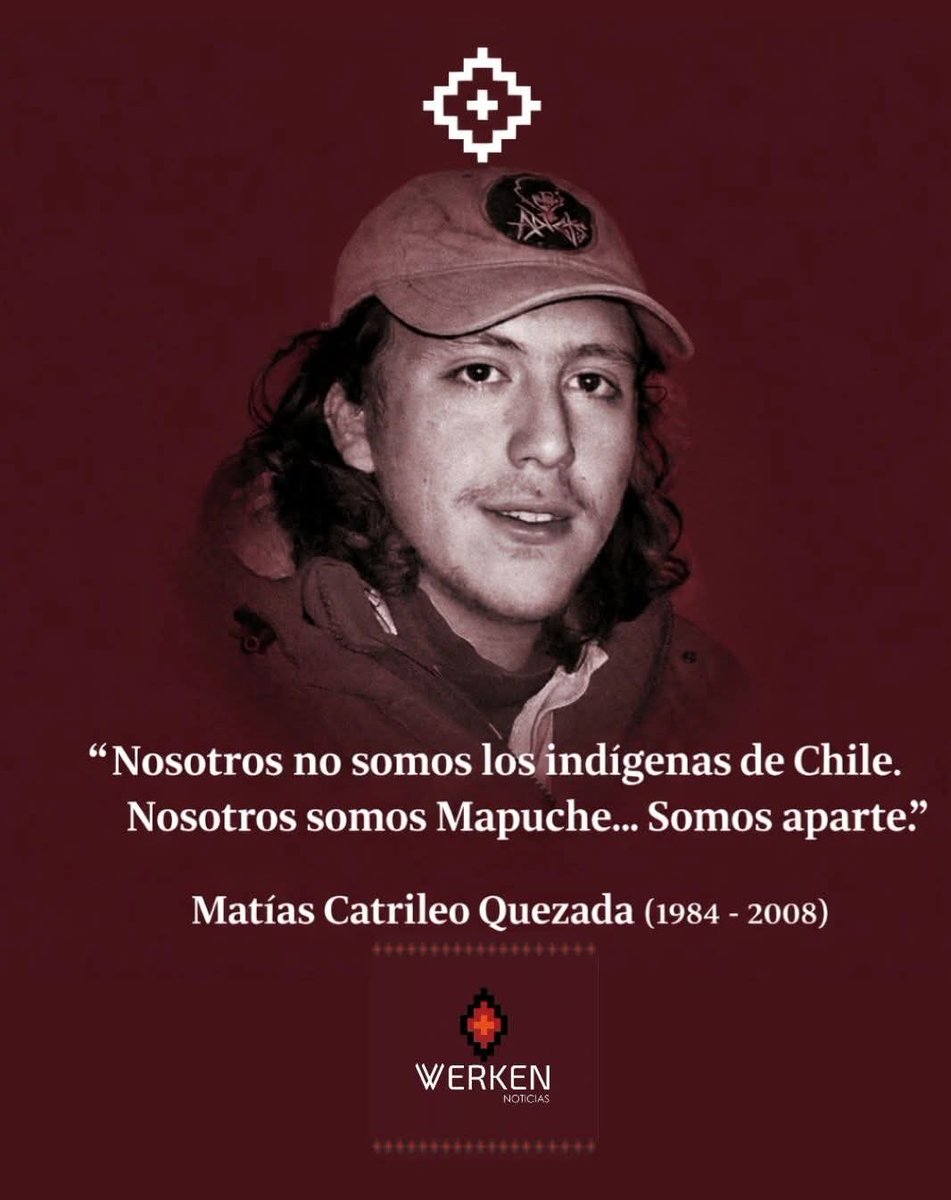 🔴Wallmapu| Difundimos.

✴️❞𝙉𝙤𝙨𝙤𝙩𝙧𝙤𝙨 𝙣𝙤 𝙨𝙤𝙢𝙤𝙨 𝙡𝙤𝙨 𝙞𝙣𝙙𝙞́𝙜𝙚𝙣𝙖𝙨 𝙙𝙚 𝘾𝙝𝙞𝙡𝙚. 𝙉𝙤𝙨𝙤𝙩𝙧𝙤𝙨 𝙨𝙤𝙢𝙤𝙨 𝙈𝙖𝙥𝙪𝙘𝙝𝙚... 𝙎𝙤𝙢𝙤𝙨 𝙖𝙥𝙖𝙧𝙩𝙚.❞

Matias Catrileo Quezada (1984-2008)
Desde <a href="/info_werken/">Werken Noticias</a>