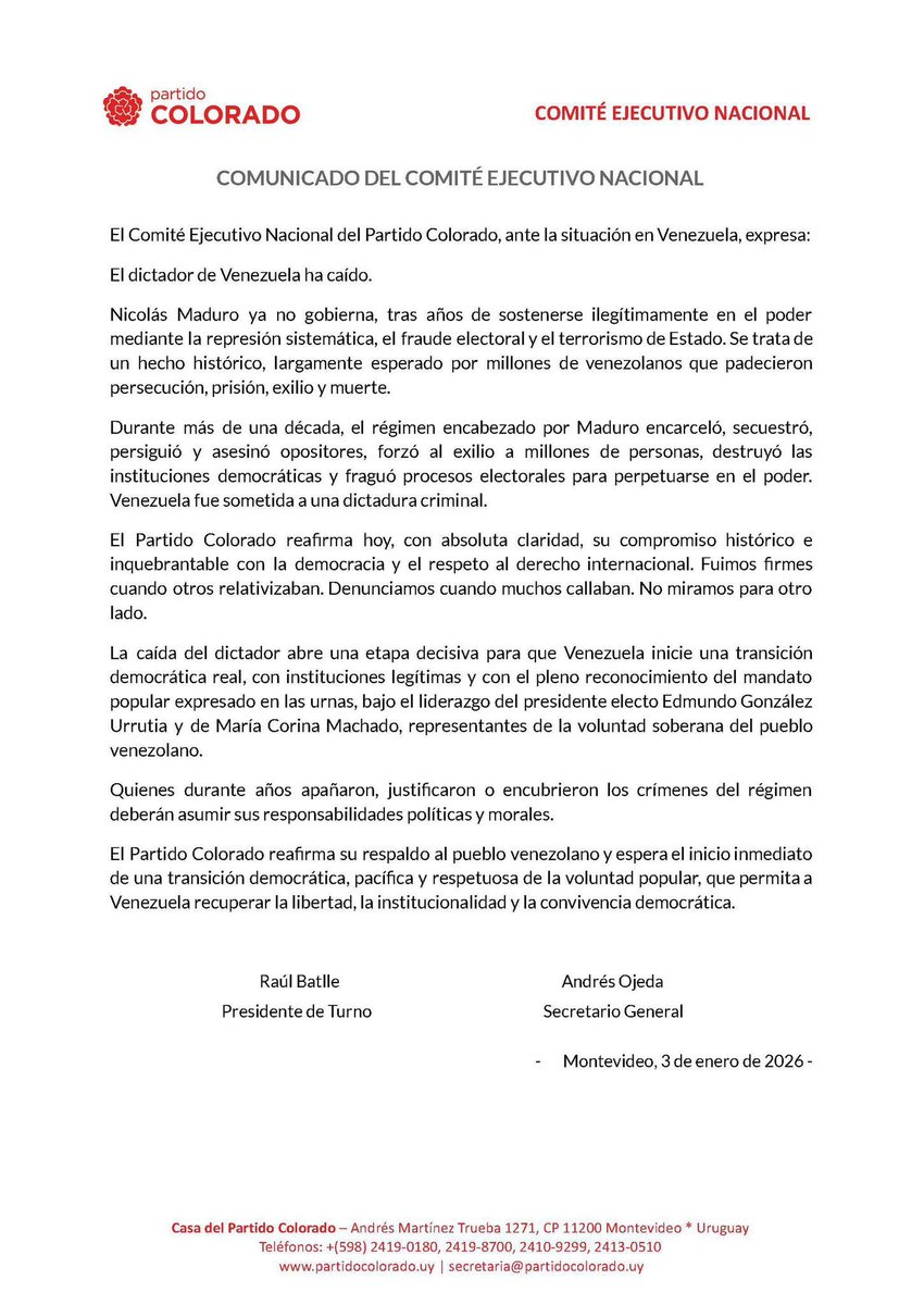 ÚNICO PARTIDO URUGUAYO CON UNA DECLARACIÓN A LA ALTURA.