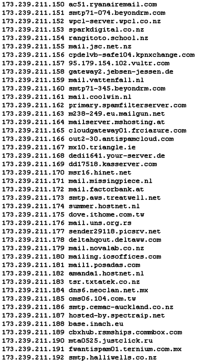 Some pretty wild reverse DNS lookups here, covering an entire /24. Most or all are falsified (eg ac51.ryanairemail.com does not resolve to 173.239.211.150). I noticed because some IPs were flagged for abusive behaviour. VPN? Proxy?