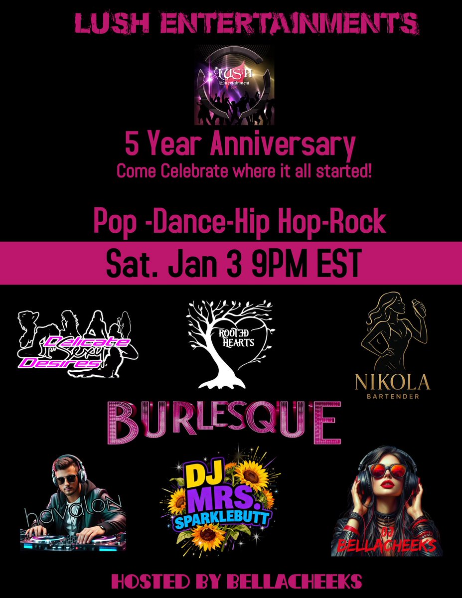 Tonight Lush  Entertainment is Celebrating 5 Years of Nights We’ll Never Forget
From our first night to now, it’s been the music, the memories, and all of you who made it all possible.

Join us for our 5-Year Anniversary Celebration, a night dedicated to the community that built