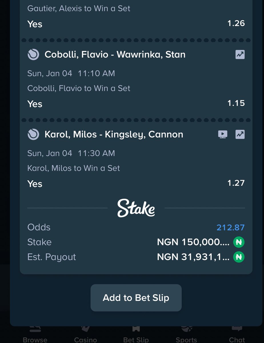 Tennis 🎾 on Stake 

213 odds stake.com/sports/home?be…

26 odds stake.com/sports/home?be…

663 odds stake.com/sports/home?be…

433 odds stake.com/sports/home?be…

REGISTER AN ACCOUNT VIA LINK stake.com/?c=f213c5ba25&…

Use welcome code ‘banks’ for weekly airdrops and bonuses 

Dm