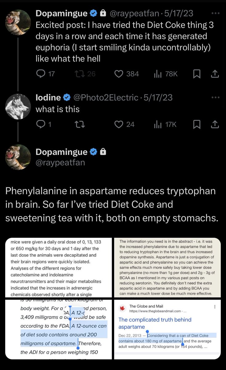 Aspartame depletes brain serotonin btw. Which is a good thing. Some people have reported euphoria from this. I’m not saying that there’s no drawbacks to the stuff at all.. but to say it’s all bad would also be a lie