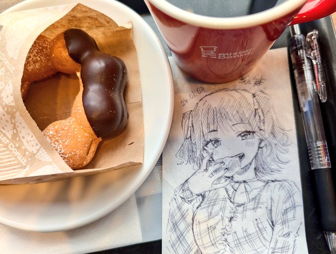 描き初め。本年もよろしくお願いします🍩 