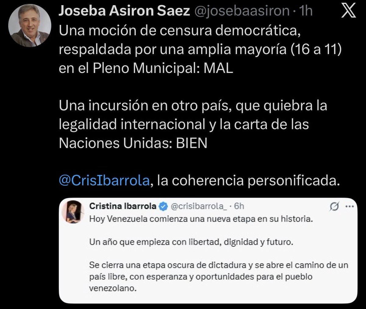Apoyar una dictadura: MAL

Tapar la corrupción: MAL

Pertenecer a un partido que no condena la violencia de ETA liderado por terroristas: MAL

Darle el poder de Pamplona a un concejal condenado por agresión a mujeres: MAL

Ser alcalde gracias a una presunta trama corrupta de