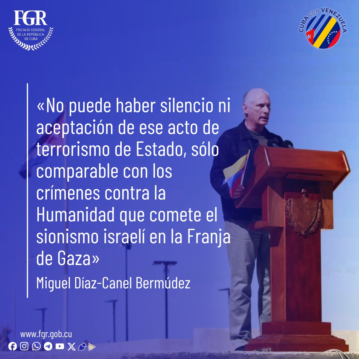 🇨🇺 | El Primer Secretario del Comité Central del Partido y Presidente de la República, Miguel Díaz-Canel Bermúdez, acompañado del pueblo habanero, asistió al acto de condena, en rechazo a la agresión militar imperialista yanqui contra #Venezuela 🇻🇪.

1/2
