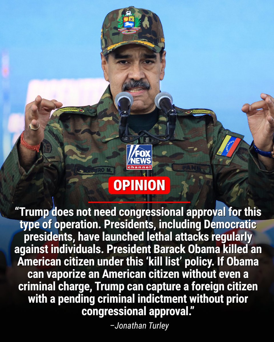 DICTATOR DOWN: FOX News contributor <a href="/JonathanTurley/">Jonathan Turley</a> says President Trump did not need congressional approval to capture Nicolás Maduro.