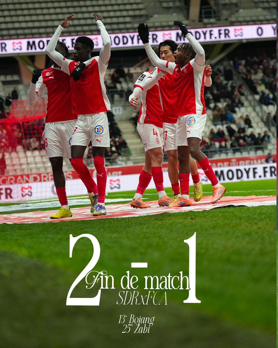 StadeDeReims's tweet image. ⏱️ 90' 2️⃣-1️⃣

✅ Et voici déjà la première victoire de l'année ! Le Stade de Reims monte sur la deuxième marche du podium 🔥

#SDRFCA #GoSDR