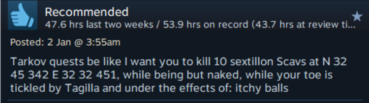 OddSteamReviews's tweet image. Escape from Tarkov
