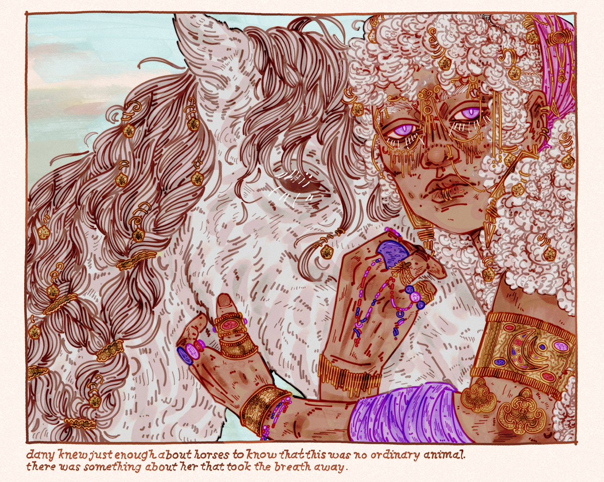 custom decrees that the khaleesi must ride a mount worthy of her place.
(happy year of the horse ft. daenerys targaryen and her silver)