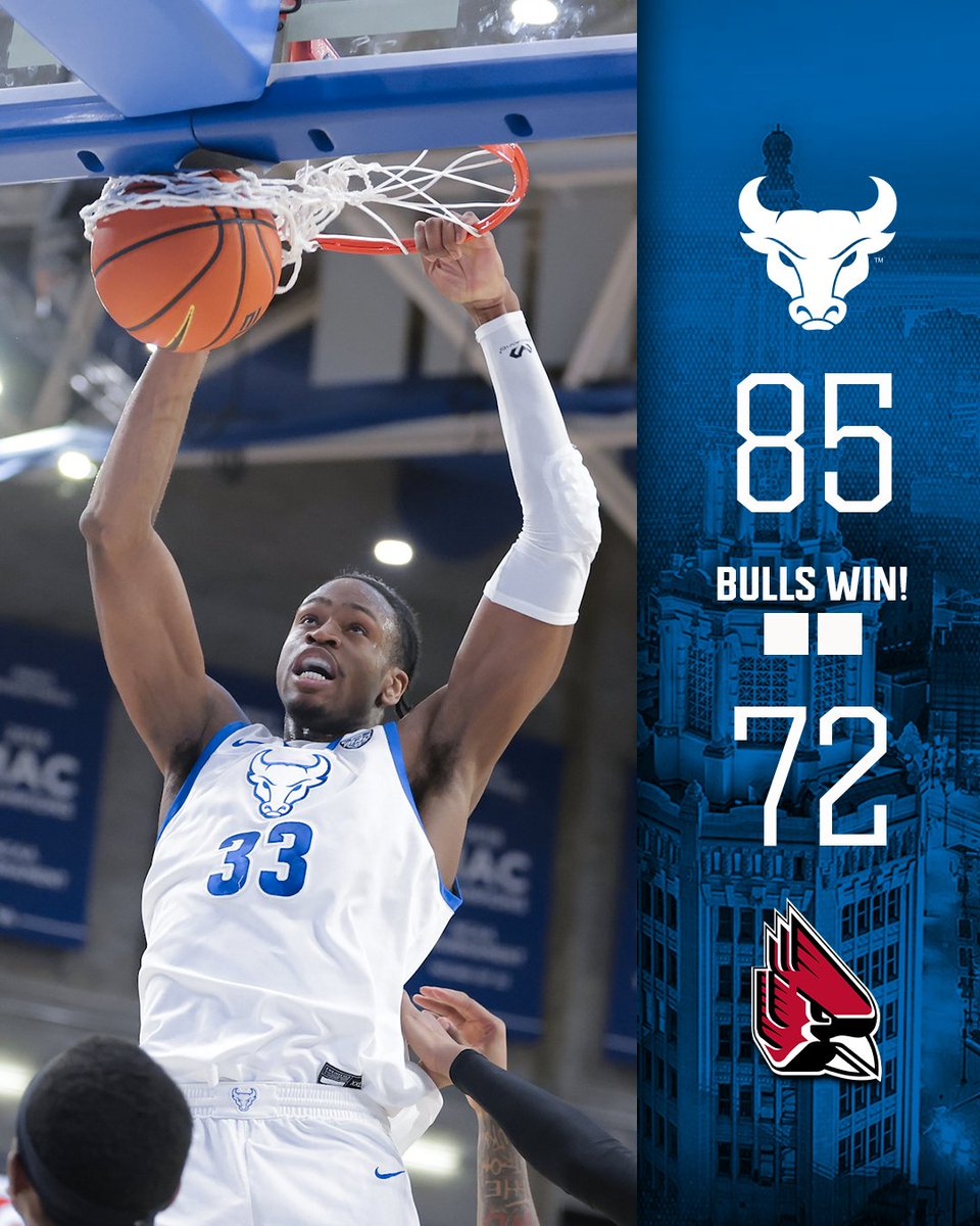 𝘽𝙐𝙇𝙇𝙎 𝙒𝙄𝙉!

The Bulls improve to 13-2 and 3-0 in MAC play! Oboh finished with a career-high 21 points! Sabol added 22 points! 

#UBhornsUP🤘 #ALLinGRIT