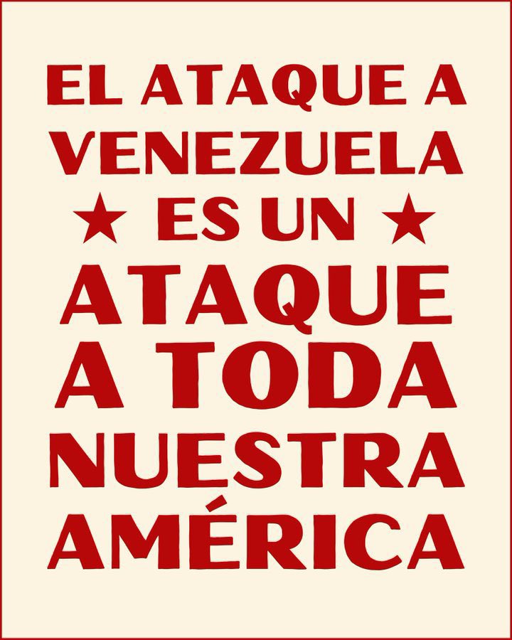 La agresión contra Venezuela no es por “libertad”:
es por petróleo, recursos y control geopolítico.
Los pueblos no somos botín de guerra.
#NoALaInvasión #AméricaLatinaLibre