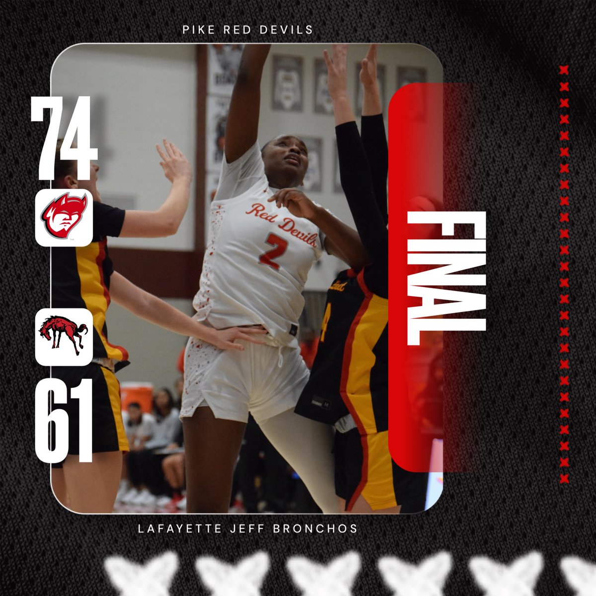 PikeHSAthletics's tweet image. Your Lady Red Devils keep on winning!
They defeat the Bronchos 74-61 today!

Today’s leading scorers:

Komari Booker - 16pts 6rbds 3stls
Savayah Mitchell - 11pts 9rbds 3stls
Korinne Nickolson - 11pts 4stls
Alonna Divine - 11pts