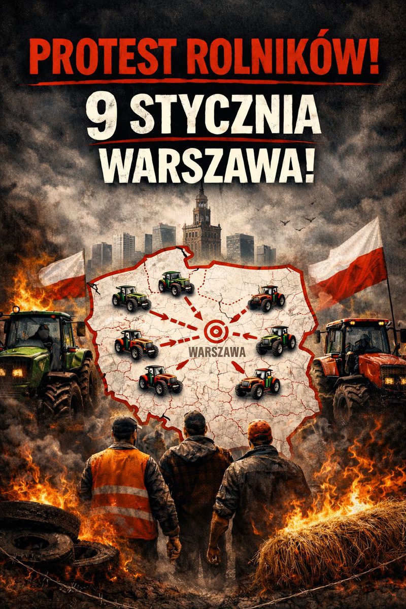 ‼️ UWAGA ‼️ 

Rolnicy nie odpuszczają! 🔥🔥🔥

9 stycznia WIELKI protest w Warszawie przeciwko umowie z Mercosur, rolnicy pojawiają się pod Kancelarią Premiera Tuska 😎

Podaj dalej, niech każdy się o tym dowie! 🔁