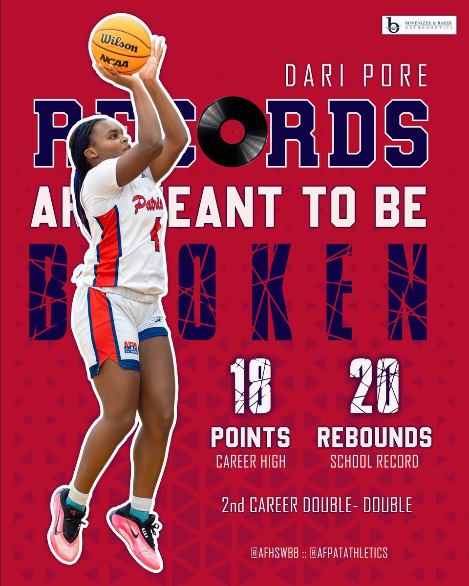 AFPatAthletics's tweet image. Revisiting a record breaking performance for Junior Dari Pore at the Battle of the Bull Holiday Invitational 🏀 Outstanding work put in over the break!!! GO PATS!! #PatFam #RepAFHS