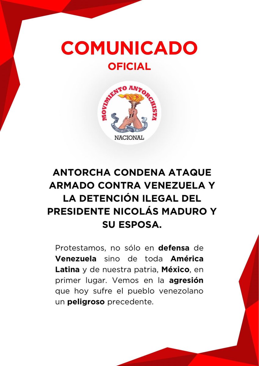 Condenamos el ataque armado contra Venezuela y la detención ilegal del presidente Nicolás Maduro. #AméricaLatinaLibre
