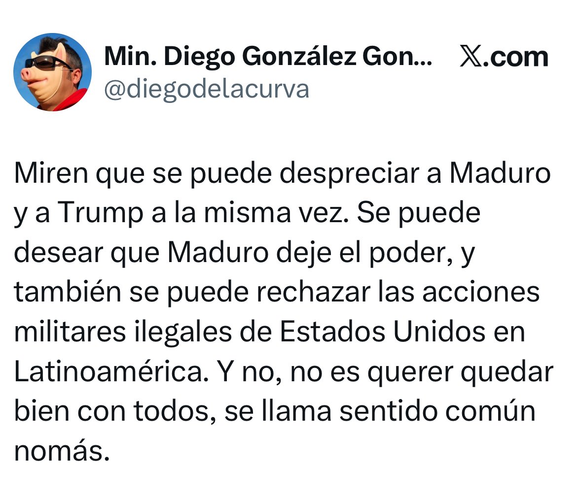Lo que no se puede es defender ni justificar a un cerdo como Maduro durante tantos años. Pero por la máscara del q pone el tuit, se ve q en el chiquero hay códigos.