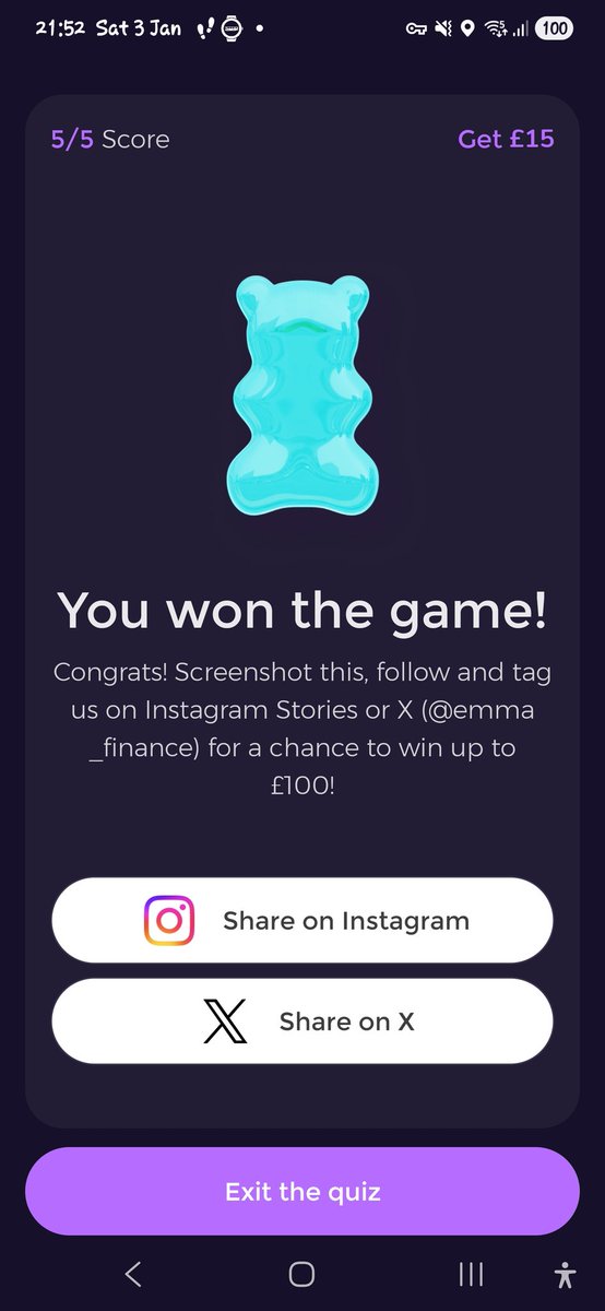 SharonAzzopardi's tweet photo. Just aced the @emma_finance quiz with a perfect 5/5 score! 🎉 Think you can beat me? #EmmaQuiz https://t.co/N2XEpnKe3R