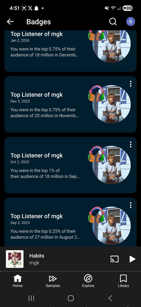 didnt know YouTube music analyzes what you listen to, got a bit excited when this popped up 😅<a href="/machinegunkelly/">mgk</a>