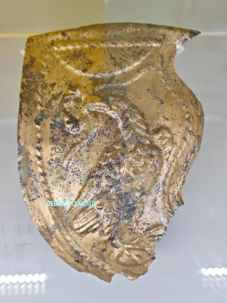 decimusclaudius's tweet image. A Roman cheek guard from a soldier's helmet that depicts an eagle. It is on display in the City Museum in Wels, Austria.

#helmet #archaeology #soldier #austria #ancientrome