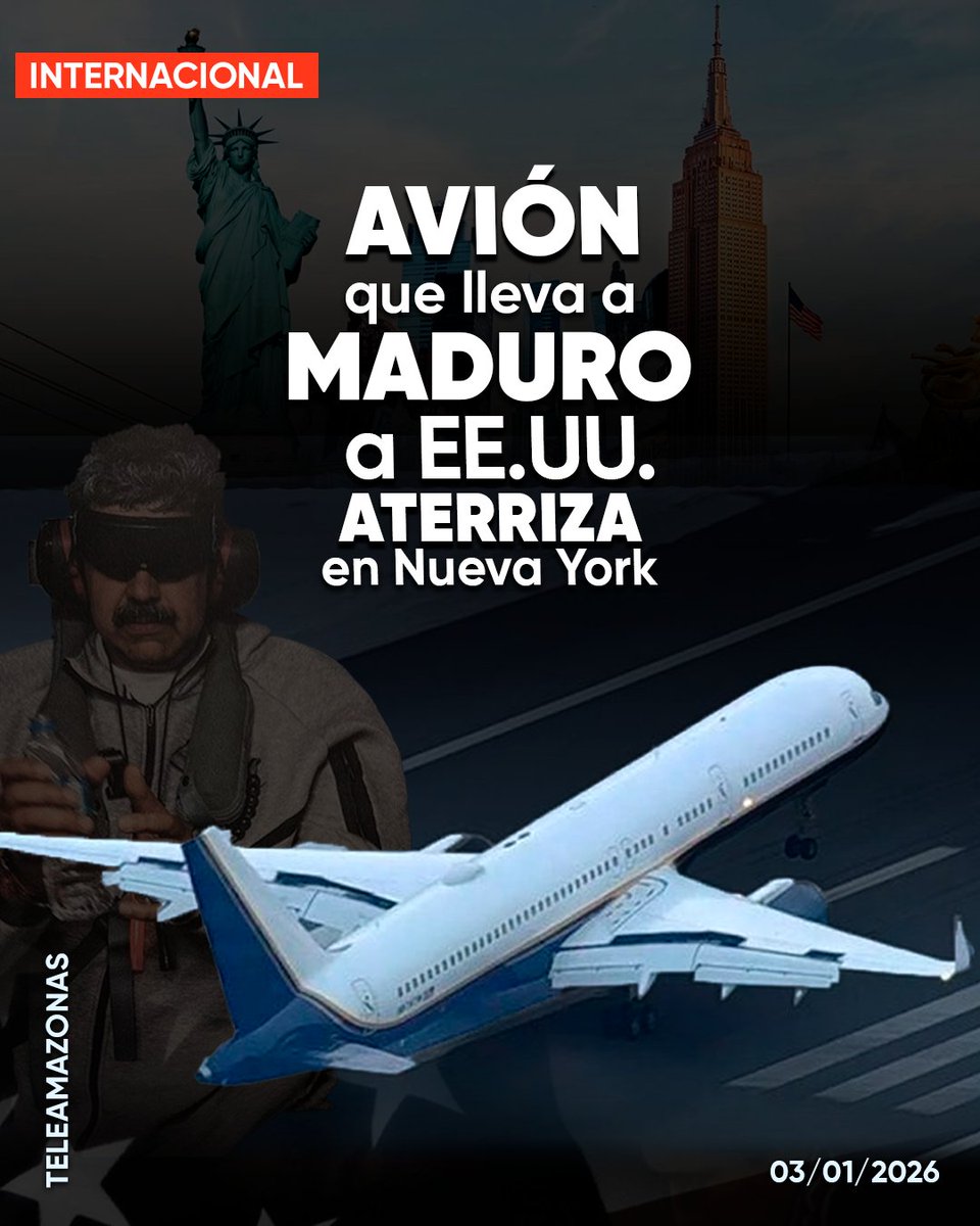 #URGENTE | Avión que traslada a Nicolás Maduro desde Venezuela a EE.UU. aterriza en el Aeropuerto Internacional Stewart de Nueva York. Más información f.mtr.cool/akublgkkgm