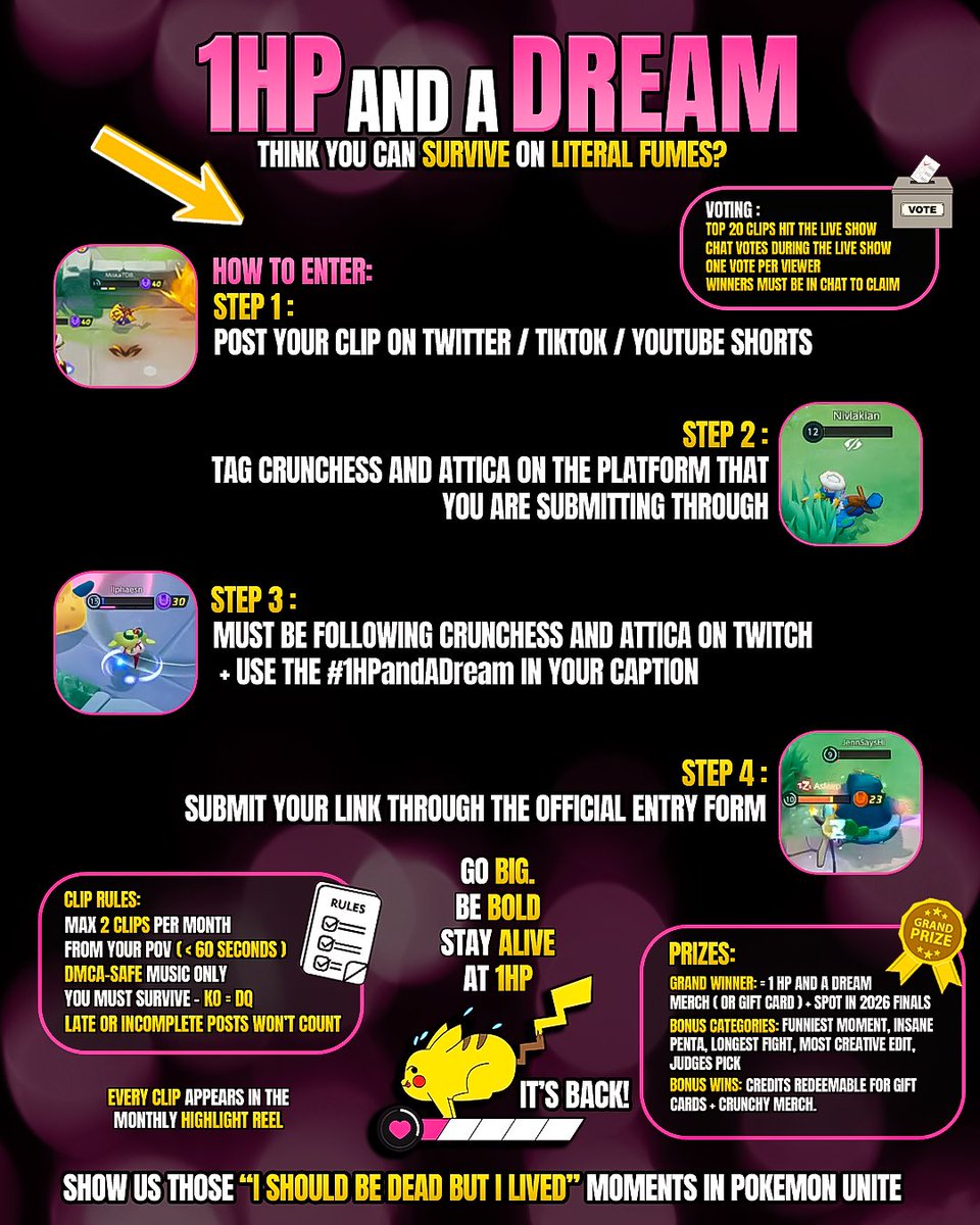 🚨GET READY TO SURVIVE AND THRIVE ONCE MORE!!!

🌟Submissions for January's #1HPandADream clip contest open Monday, January 5th!

🎥Farm those clips and submit them by the end of the day on Thursday, January 29!

🗳️Be ready to vote for the winner during our live voting on