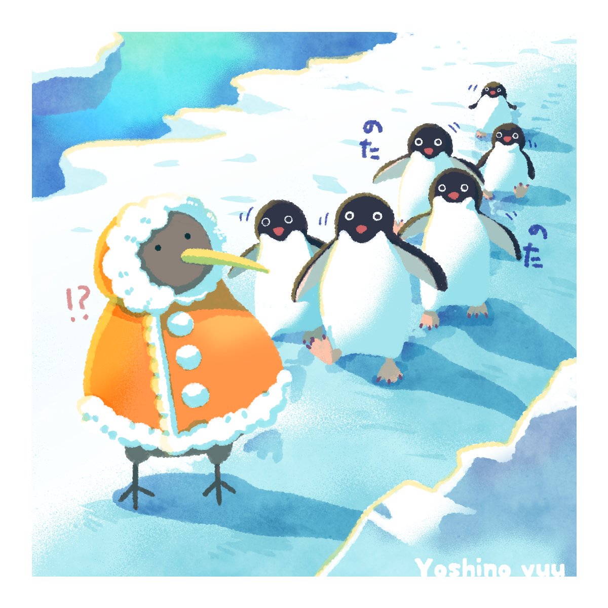 南極探検隊🥝🐧 #イラスト #キーウィ #ペンギン