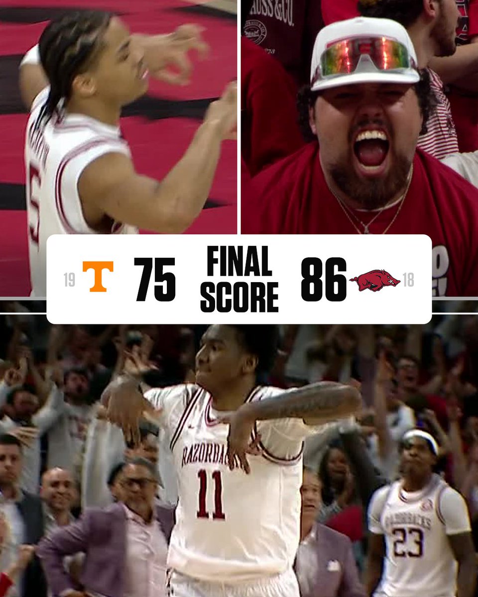 SECNetwork's tweet image. Hogs protect home court‼️

No. 18 @RazorbackMBB wins their SEC home opener against No. 19 Tennessee 🐗