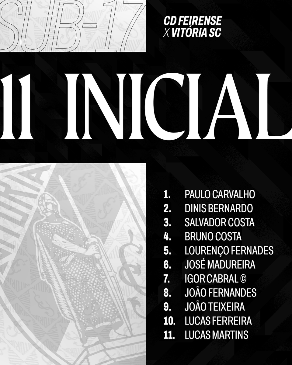 VitoriaSC1922's tweet photo. Os nossos Conquistadores para a penúltima jornada⚔️

🕒 15 horas
📍 Complexo Rodrigo Nunes
ℹ️ Jornada 17 do Campeonato Nacional

#UnidosPeloVitória • #Sub17 • #CDFVSC https://t.co/TfjcYnCSYR