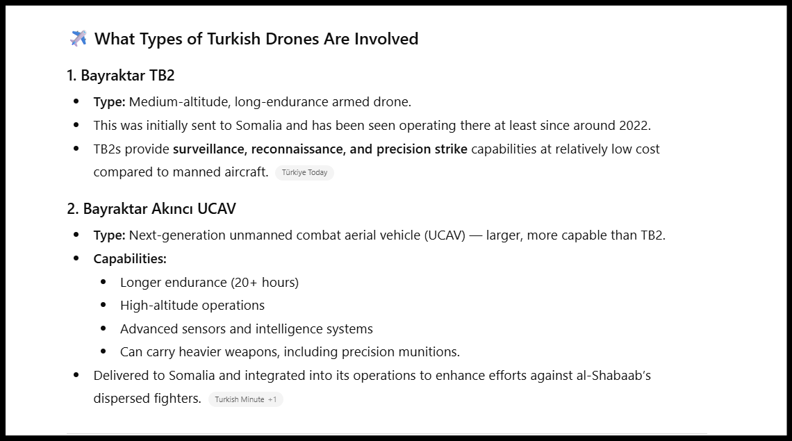 NaomiLitvin's tweet photo. BREAKING 🚨 TURKEY'S MILITARY ENTRENCHMENT IN SOMALIA @sacadmjkahim #TurkishDrones 
>AI is trained to say that it's all to fight Al-Shabaab https://t.co/ltrCYt8Nza