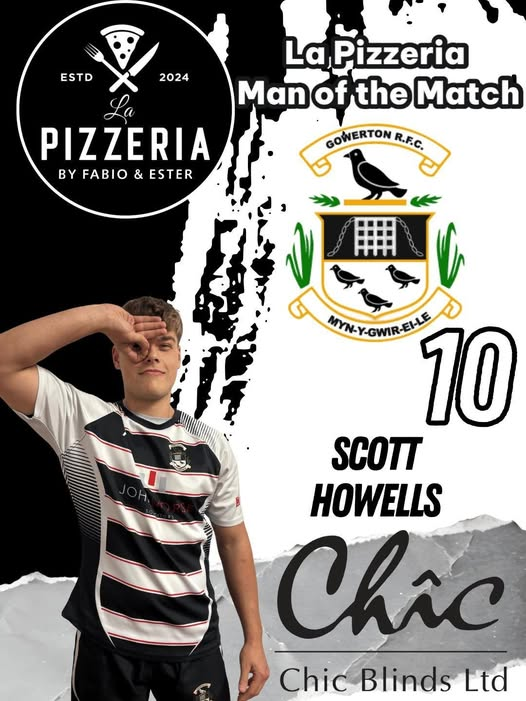 gowertonrfc's tweet photo. Our MOTM award for the Athletic XV is Scott Howells, well played Scott 🤍🖤🔥
Thank you to our Man of the match sponsors.
Pizzeria Gowerton La Pizzeria da Fabio &amp; Ester
70 Sterry Rd, Gowerton, Swansea Wales, SA4 3BW
(07895 541358) @AllWalesSport https://t.co/QpAmdjpbwr