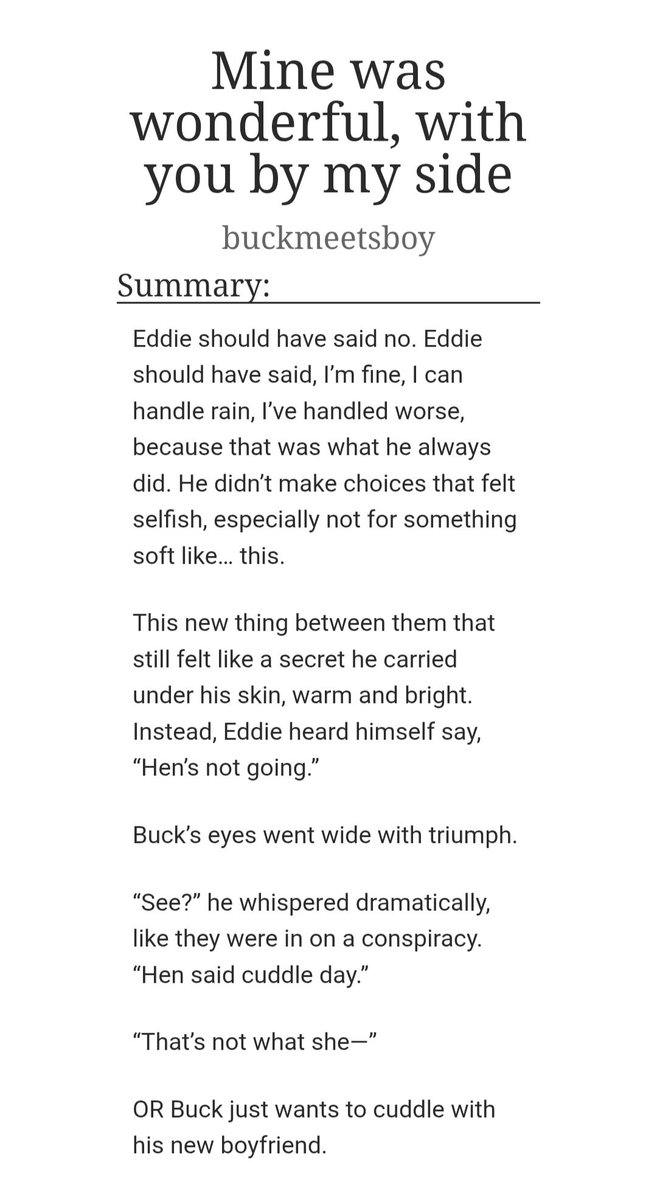 ilyabuckley's tweet image. ☆ Mine was wonderful, with you by my side

☆ rated t, complete, 3.7k, buddie
☆ eddie pov
☆ secret relationship
☆ slow, rainy morning
☆ soft, soft, soft 

🔗 archiveofourown.org/works/77029631