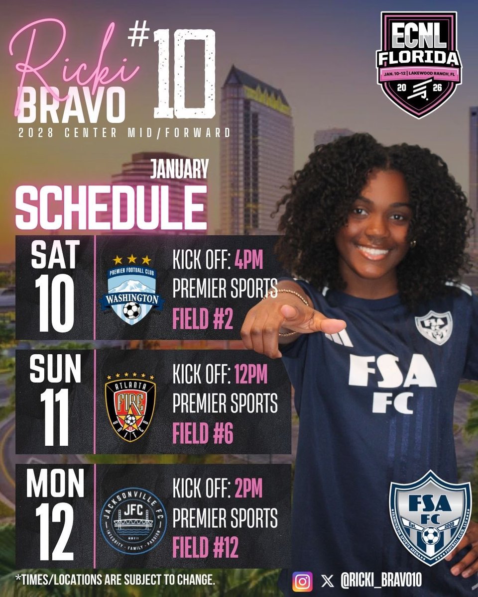 Excited to kick off the new year at the 2026 <a href="/ECNLgirls/">ECNL Girls</a> Florida Showcase. Looking forward to competing against great talent from across the nation with my teammates 2010 FSA FC ECNL! <a href="/soccerwire/">soccerwire</a> <a href="/imyouthsoccer/">ECNL/GA/Recruiting/College Soccer</a> <a href="/PrepSoccer/">Prep Soccer ⚽️</a> #ecnlflorida #collegesoccer #d1soccerplayer
