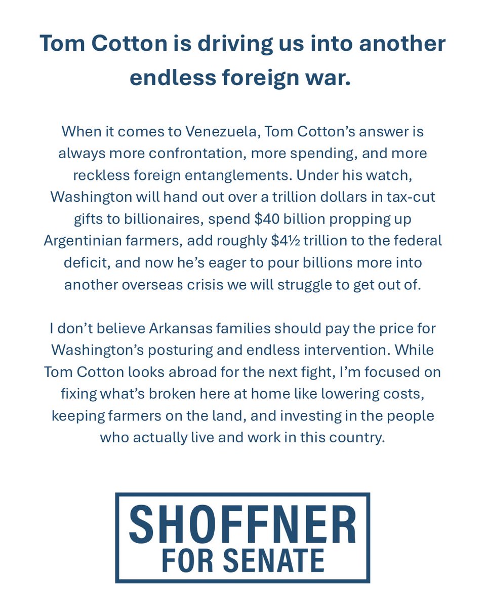 hallieshoffner's tweet image. Tom Cotton is driving us into another endless foreign war.