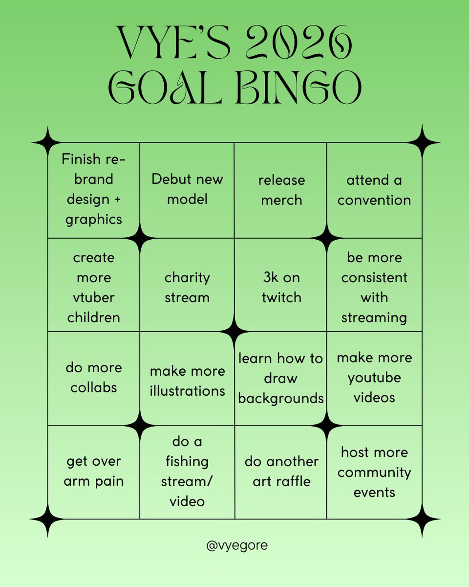 New year, new me :0

I've never done a bingo card for myself before, but this seems more fun than just setting up a few goals SO let's see if I get a bingo by the end of the year :3