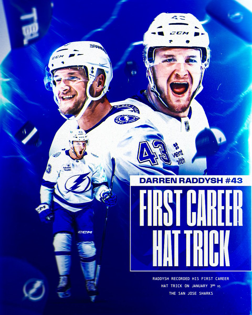 NHL's tweet image. RADDYSH IS ON THE MAIN COURSE 🎩🎩🎩 

Darren Raddysh served up a three-goal special for his first career hat trick!!!