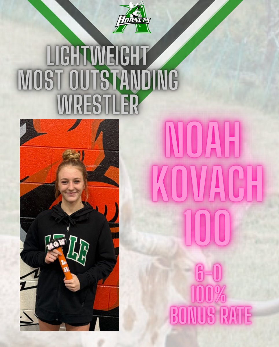 WrestlingAzle's tweet photo. 🏆 Lady Horns Champions ❗️
Noah Kovach Most Outstanding Wrestler (lightweights)
#EarnedNotGiven #HornetStyle https://t.co/0Rl2GFovuN