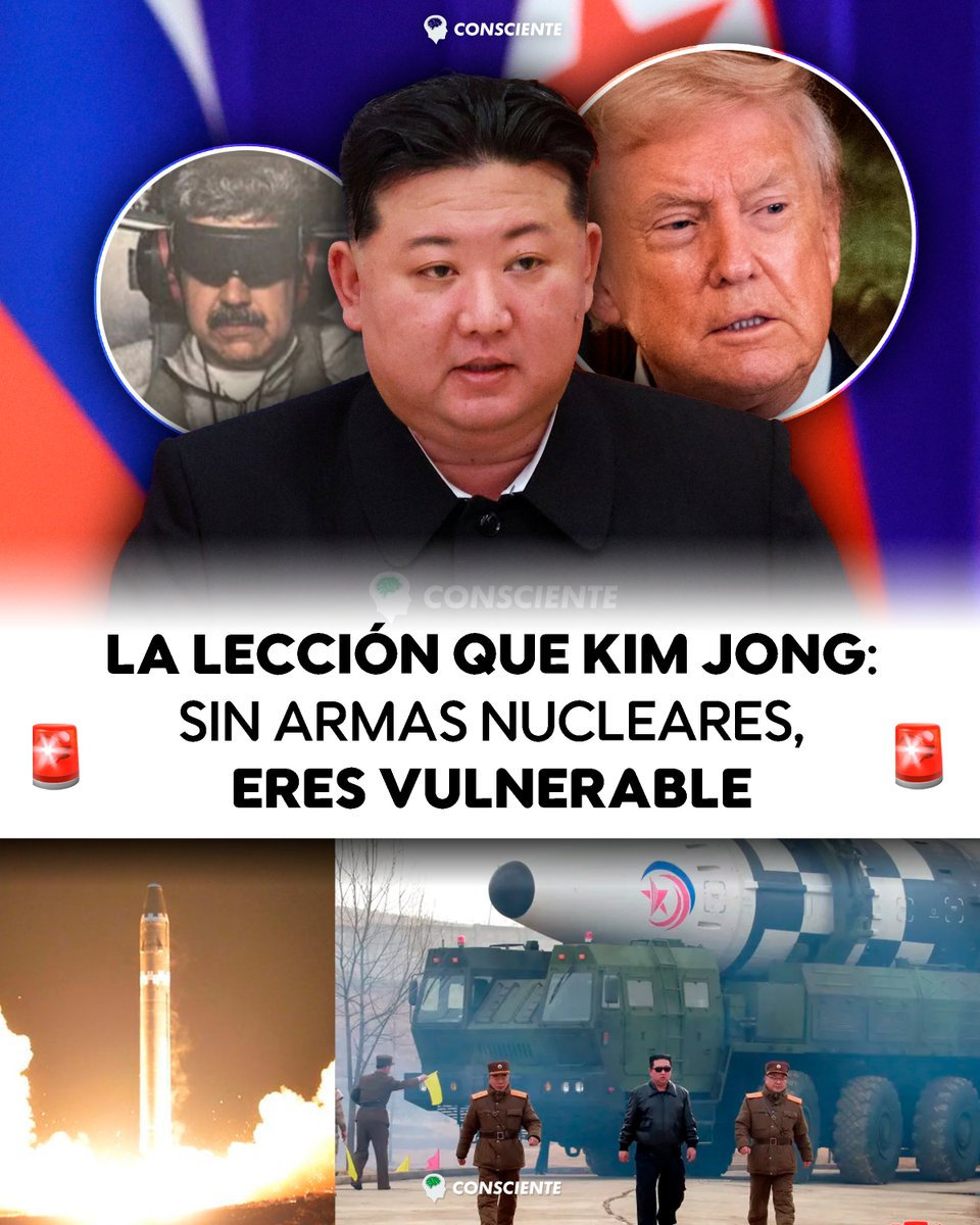 🇰🇵☢️ LA LECCIÓN QUE KIM JONG UN YA SABÍA: SIN ARMAS NUCLEARES, ERES VULNERABLE

Mientras Maduro aterriza en Nueva York esposado, en Pyongyang la captura del dictador venezolano confirma lo que el régimen norcoreano lleva décadas predicando.

📚 El patrón que Kim Jong Un cita