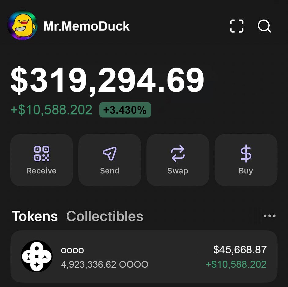 koval_cuk88650's tweet photo. Everyone chasing noise.
I’m holding 4.9B $OOOO.
Portfolio just crossed $319K and still feels early 👀
Quiet money > loud timelines.
#OOOO #solana $SOL #memecoin #crypto #degen #onchain #altcoins https://t.co/0kkH1ffSiL