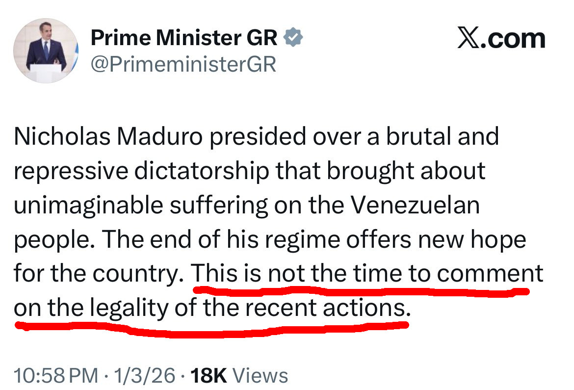 TurkishCentury's tweet image. Great news! It sounds like Greek PM 🇬🇷 #Mitsotakis won't be complaining about the legality of Turkish actions in the #Aegean, #Thrace, #Cyprus, etc. Greece doesn't care about int'l law anymore.