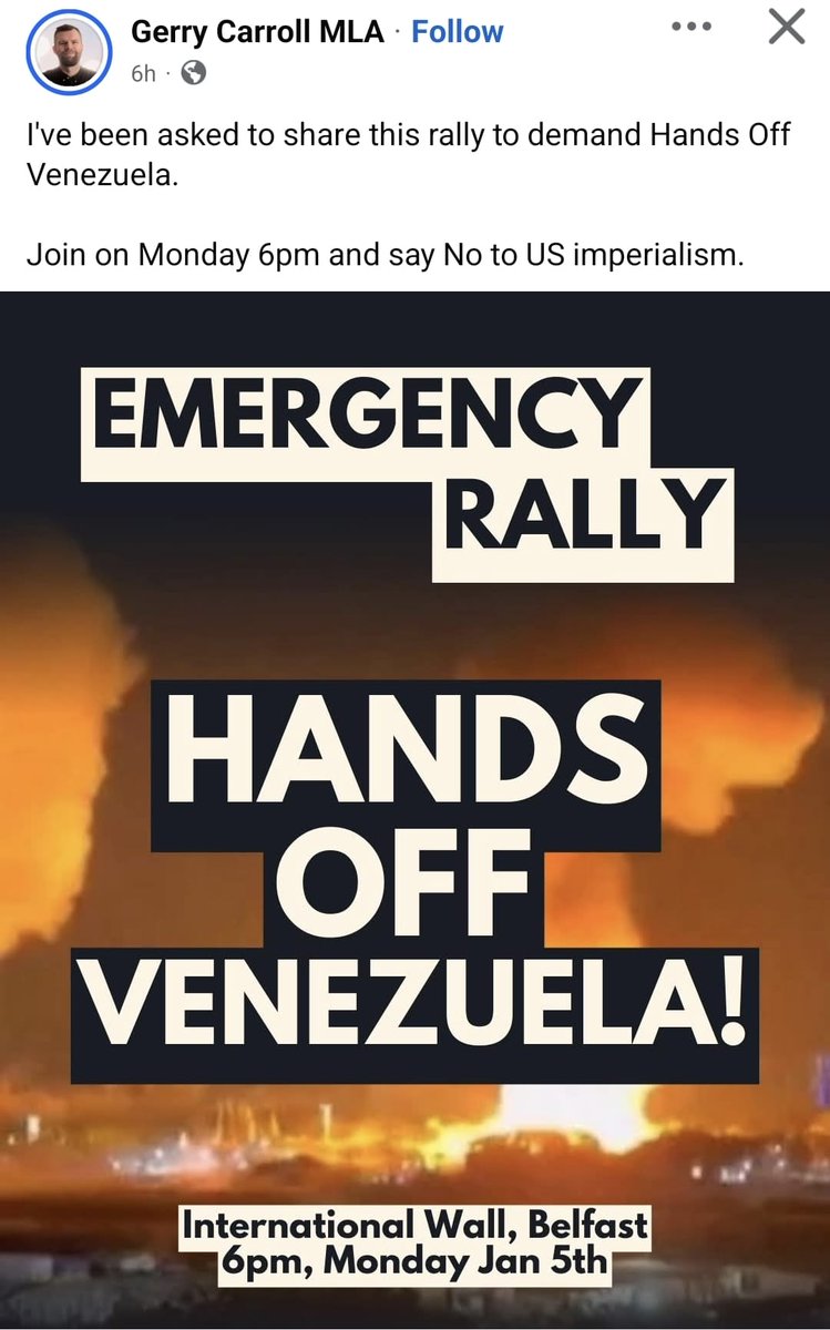 Cairnlodge1's tweet image. So, the usual suspects from the #Communist / #Marxist / #LeftWing Irish Republican #PBP #PeopleBeforeProfit @GerryCarrollPBP now jumping on the #AntiAmerican #Venezuela ticket.  First it was 🇵🇸 #Palestine now it's Venezuela 🇻🇪.  Gerry, take a day off, ffs. 🤷🏼‍♂️