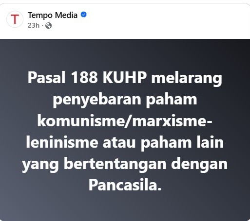 Dospemz's tweet image. Pasal 188 KUHP melarang penyebaran komunisme, Marxisme-Leninisme, serta “paham lain yang bertentangan dengan Pancasila”. 
Frasa terakhir ini yang paling absurd menurut saya, karena membuka ruang penafsiran yang sangat subjektif, tanpa batas yang jelas dan kepastian makna. 

Kalau…