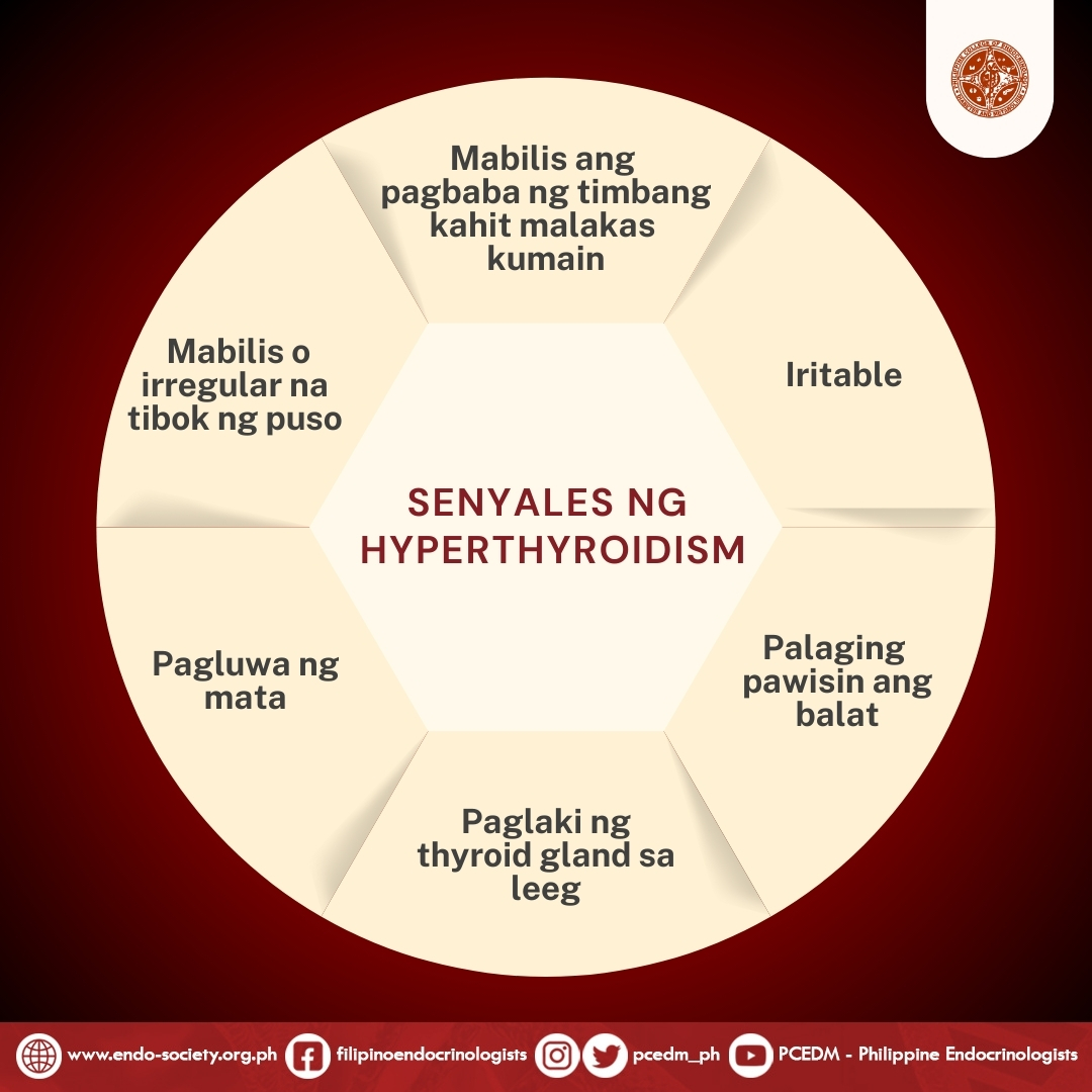 Biglang payat kahit malakas kumain? Palaging pawisin at may bulging eyes?

Maaaring senyales na ito ng Hyperthyroidism. Alagaan ang kalusugan at magpa-check sa Doctor.

READ MORE ABOUT HYPERTHYROIDISM: drive.google.com/file/d/1Ry8rh6…

#Hyperthyroidism
#PCEDM