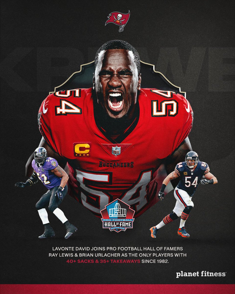 3⃣5⃣ CAREER TAKEAWAYS!
Lavonte David is in elite company, joining Hall of Famers Ray Lewis & Brian Urlacher as the only players since 1982 with 40+ sacks and 35+ takeaways 🤯