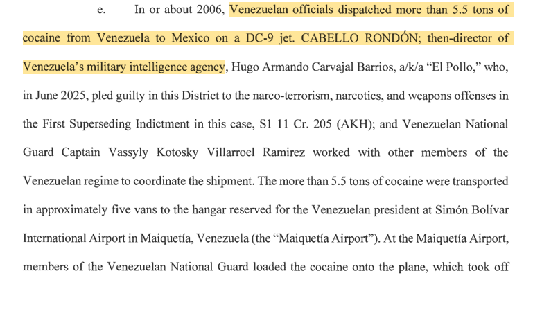 CMATIENZO's tweet image. En la nueva acusación de la Corte del Distrito Sur de Nueva York contra Maduro por narcoterrorismo, se menciona a México 19 veces. Se le acusa de colaborar con el Cártel de Sinaloa y Los Zetas, así como de mover droga y dinero entre México y Vzla.

justice.gov/opa/media/1422…