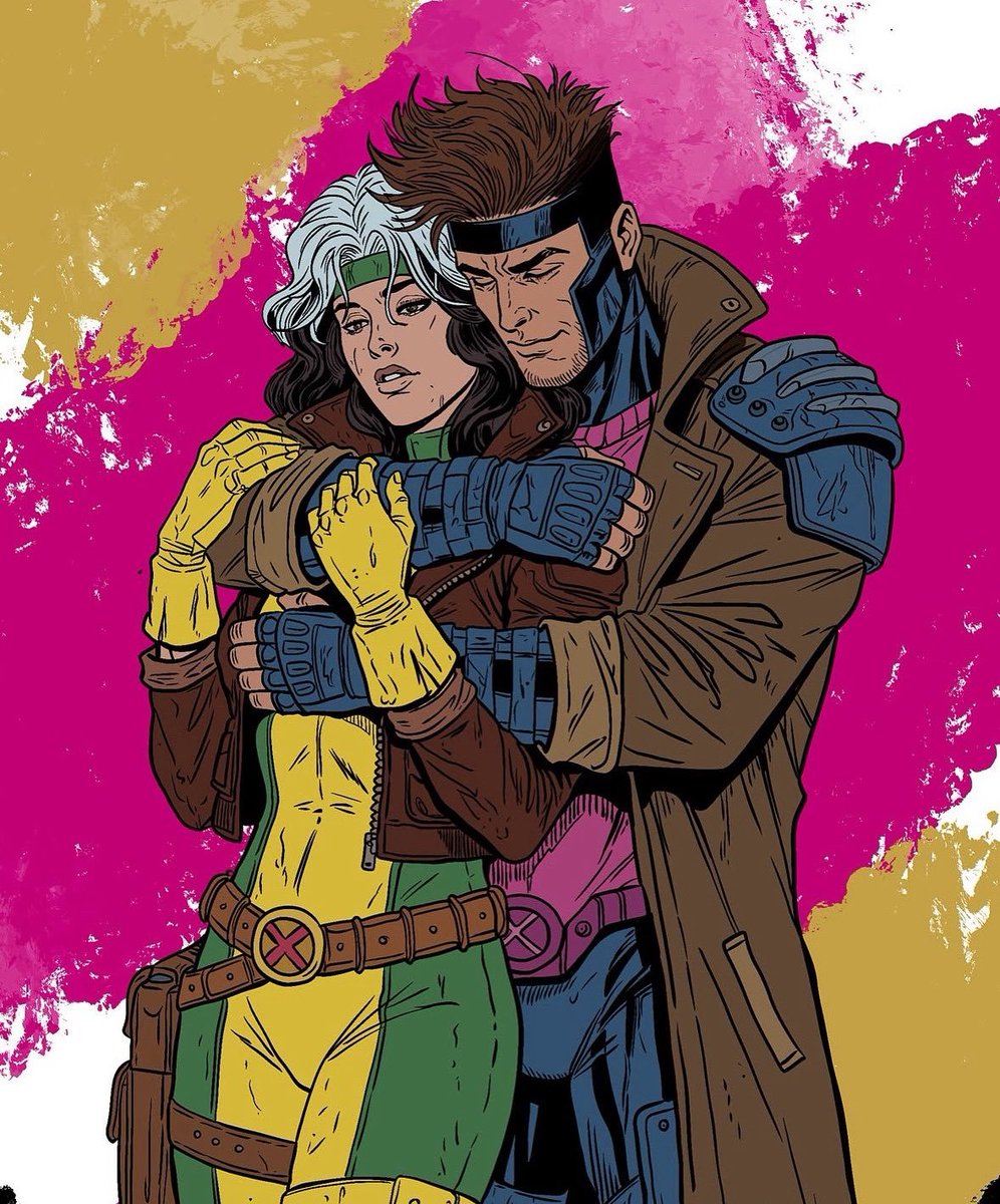 comfortrogue's tweet image. rogue and gambit by drawnbydad